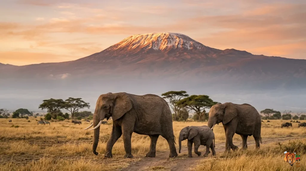 The Ultimate Guide to Planning Your 2026 East Africa Safari: Tips for US Travelers 1 Herd of African elephants walking across the savanna past Mount Kilimanjaro during a 2026 East Africa safari tour.